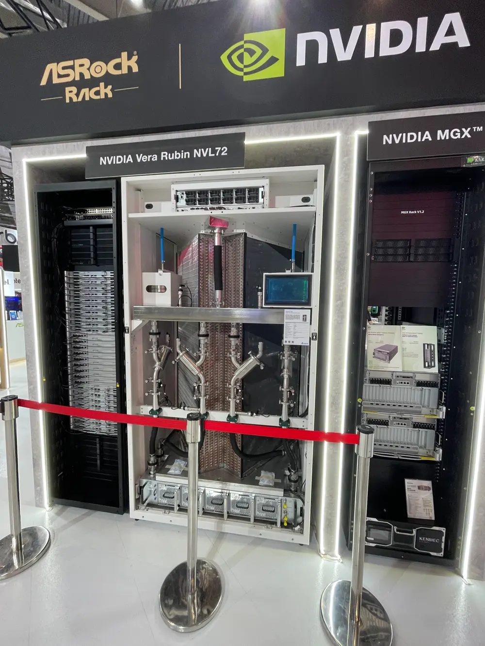 Server racks at the ASRock Rack and NVIDIA booth