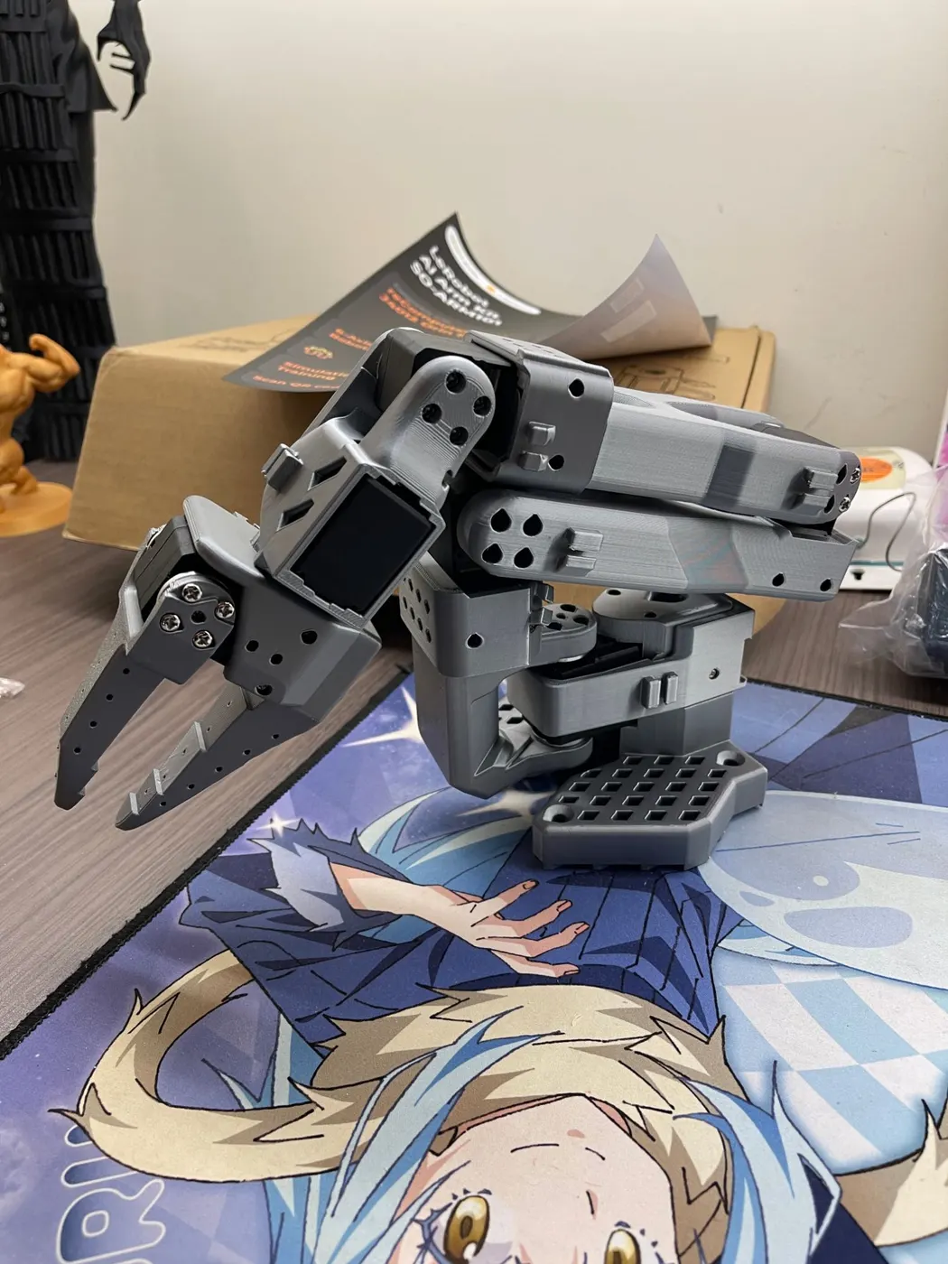 An assembled SO-101 arm, extended